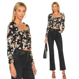 NWT Free People Long Sleeve Blouse Floral Boho Black Neutral cropped XL X-Large